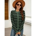 thumbnail image 5 of Women'S Cardigan Sweaters Striped Open Front Button Down Knitted Coat Cropped Fall Outwear Green & Black XL, 5 of 8