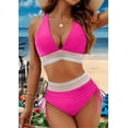 thumbnail image 2 of Women Tummy Control Swimsuits Color Block Two Piece Drawstring Bathing Suit Rose Red S, 2 of 7