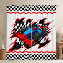Manfei Kids Children Racing Car Blackout Curtains Set of 2 (52x84 Each),Geometric Plaid Window Curtains,Extreme Sport Curtains and Drapes,Super Cozy Room Decor