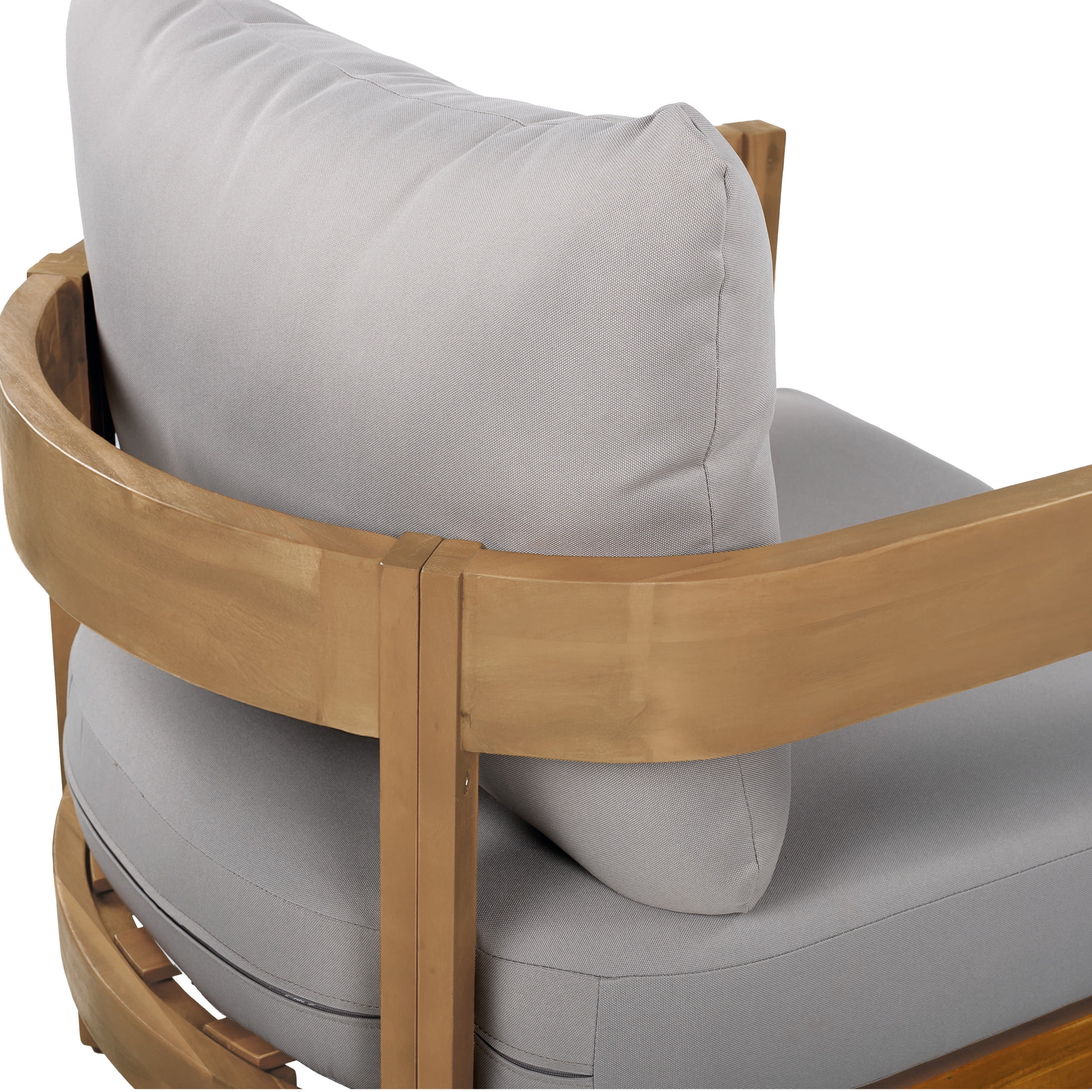 Christopher Knight Home Outdoor Lounge Chair with Tub Backrest, Solid Wood Frame, Gray Cushion