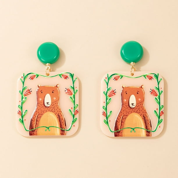 Pendientes para mujer, regalos para mujer y una variedad de colores Una variedad de diseños Pendientes con estampado encantador Pendiente de botón