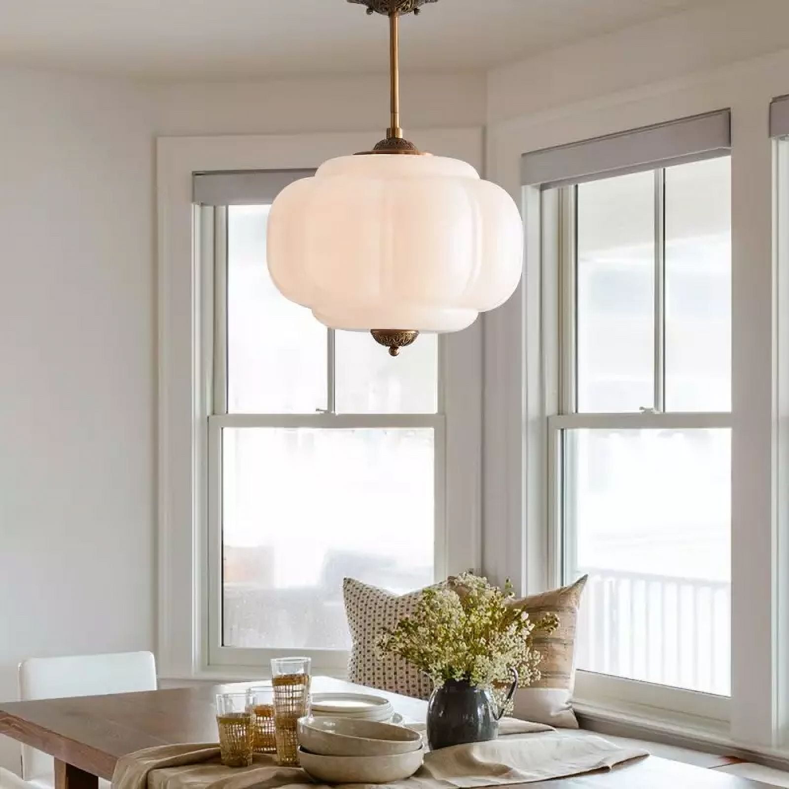 Arturesthome Eloise Scallop Milk Glass Semi-Flush Mount Pendant Ceiling Light