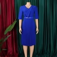 thumbnail image 4 of AURA Women’s Pleated A-Line Midi Dress V-Neck Short Sleeve High Waist With Belt S-XXXL, 4 of 7