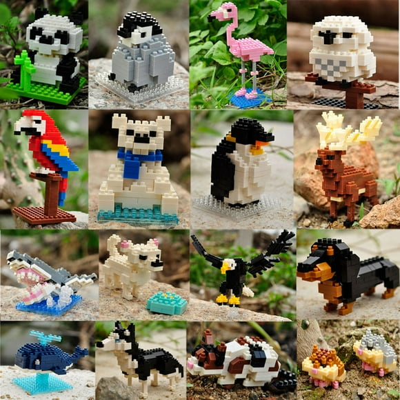 Mini bloques de construcción 3D de animales modelo de diamante Micro ladrillos perro gato pájaro alce Lobo Panda guacamayo juguetes para niños regalos de cumpleaños