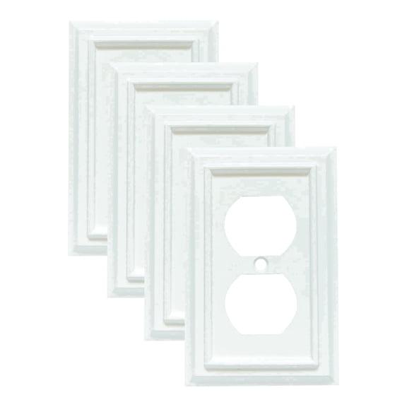 Wall Plates, Duplex Outlet Covers, Toggle Light Switch Plates, Decorator Light Switch Cover, Bamboo Fiber Material Standard Size Wall Plates of various styles, White (1 Gang Duplex 4 Pack)