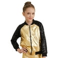 thumbnail image 3 of IEFIEL Girls Shiny Metallic Jacket Outerwear Long Sleeve Sequins Coat Hip Hop Street Dance Costume Gold 12, 3 of 7