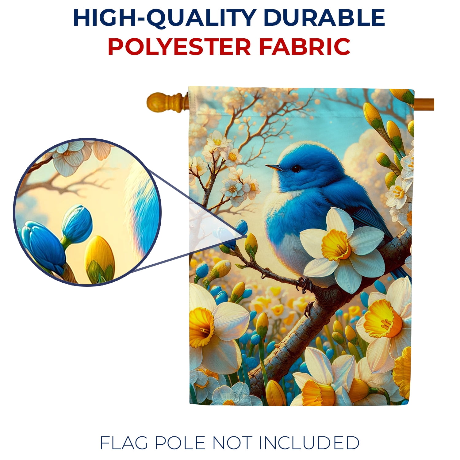 America Forever Spring Bluebird House Flag, 28x40 inch Double Sided, Bluebirds and Daffodils, Spring Summer Floral Flowers Seasonal Holiday Outdoor Yard Decoration