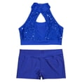 thumbnail image 3 of iiniim Kids Girls Halter Sequins Crop Top with Shorts Set Jazz Hip Hop Modern Street Ballet Ballroom Dance Costume Royal Blue 16, 3 of 7