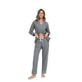 thumbnail image 4 of ANLIQI Women's 100% Cotton Long Sleeve Pajama Sets Button Down Notched Collar Sleepwear Soft Lounge Pjs with Pockets (Dark Grey,M), 4 of 7