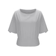 thumbnail image 4 of Craaazy Women's Oversized Solid Color Short Sleeve T-Shirt Loose Fit Elastic Smocked Hem Round Neck Casual Daily Wear Top Gifts, 4 of 6