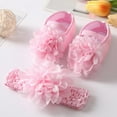 thumbnail image 3 of 2pcs/Set Newborn Baby Girl Princess Mary Jane Shoes Toddler Infant Wedding Dress Flat Shoes with Free Headband, 3 of 7