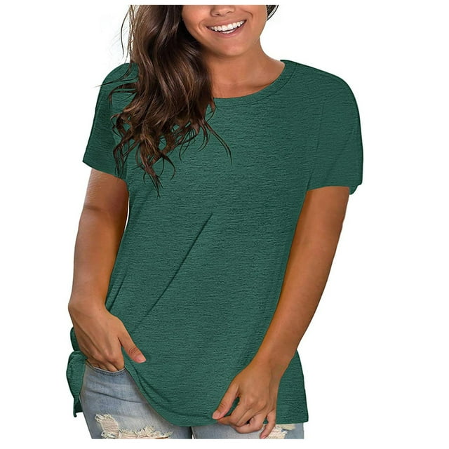 DPTALR Femmes Plus-Size Solide O-Cou en Vrac Manches Courtes T-shirt Pull Tops