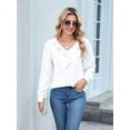 thumbnail image 3 of Womens Dressy Casual Blouse Business Long Sleeve Tops Ruffle V Neck Work Shirt 2025 White XL, 3 of 8