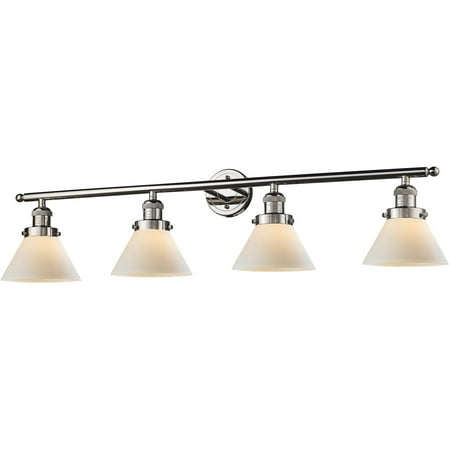

Polished Nickel Tone Bathroom Vanity 44 Wide Matte White Cased Glass Steel/Cast Brass Medium Base LED 4 Light Fixture
