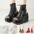 thumbnail image 4 of Womens Platform Open Toe Combat Boots Sandals Glitter Punk Chunky High Heels Backless Lace up Ankle Booties, 4 of 7