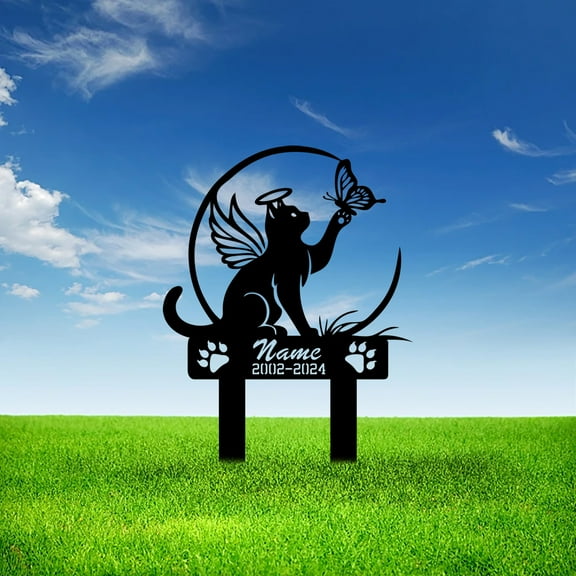 Custom Cat Memorial Stake, Cat Grave Marker, Garden Decor, Cat with Butterfly Stake, Cat Loss Gift, Cat Memorial Gift, Sympathy
