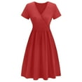 thumbnail image 6 of Umbreon Red Summer Dresses for Women Short Sleeve V Neck Midi Dress Pleated Solid Color Causal Loose Beach Vacation Dresse, 6 of 6