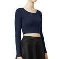 thumbnail image 2 of J. METHOD Women's Long Sleeve Scoop Neck Crop Top Solid Basic Casual Cropped T Shirts NEWT19 Navy L, 2 of 6