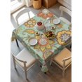 thumbnail image 2 of Teal Green Boho Floral Suqare Tablecloth - 54 x 54 Inch, Vintage Abstract Art Ethnic Flowers Waterproof & StainResistant Tablecloth, Washable Oil-proof Table Cover for Dining/Party/Wedding/Buffet, 2 of 9