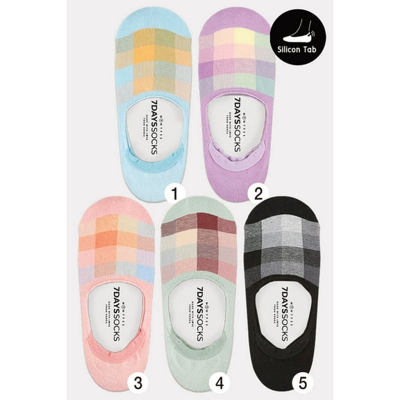 Women's No Show Check X Check Socks - 5 Pair Set