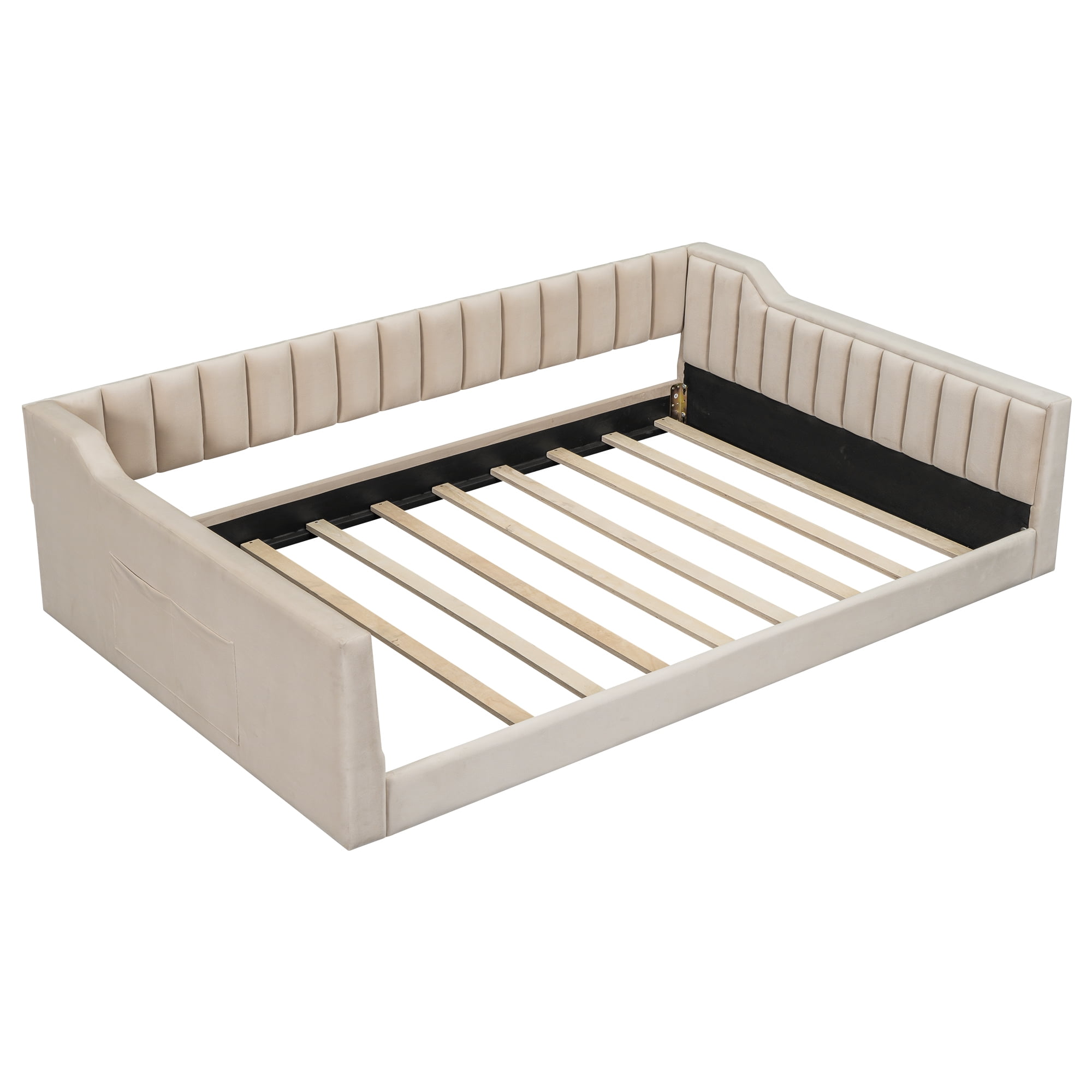 Euroco Upholstered Full XL Daybed, Sofa Bed with Storage Pocket, Beige