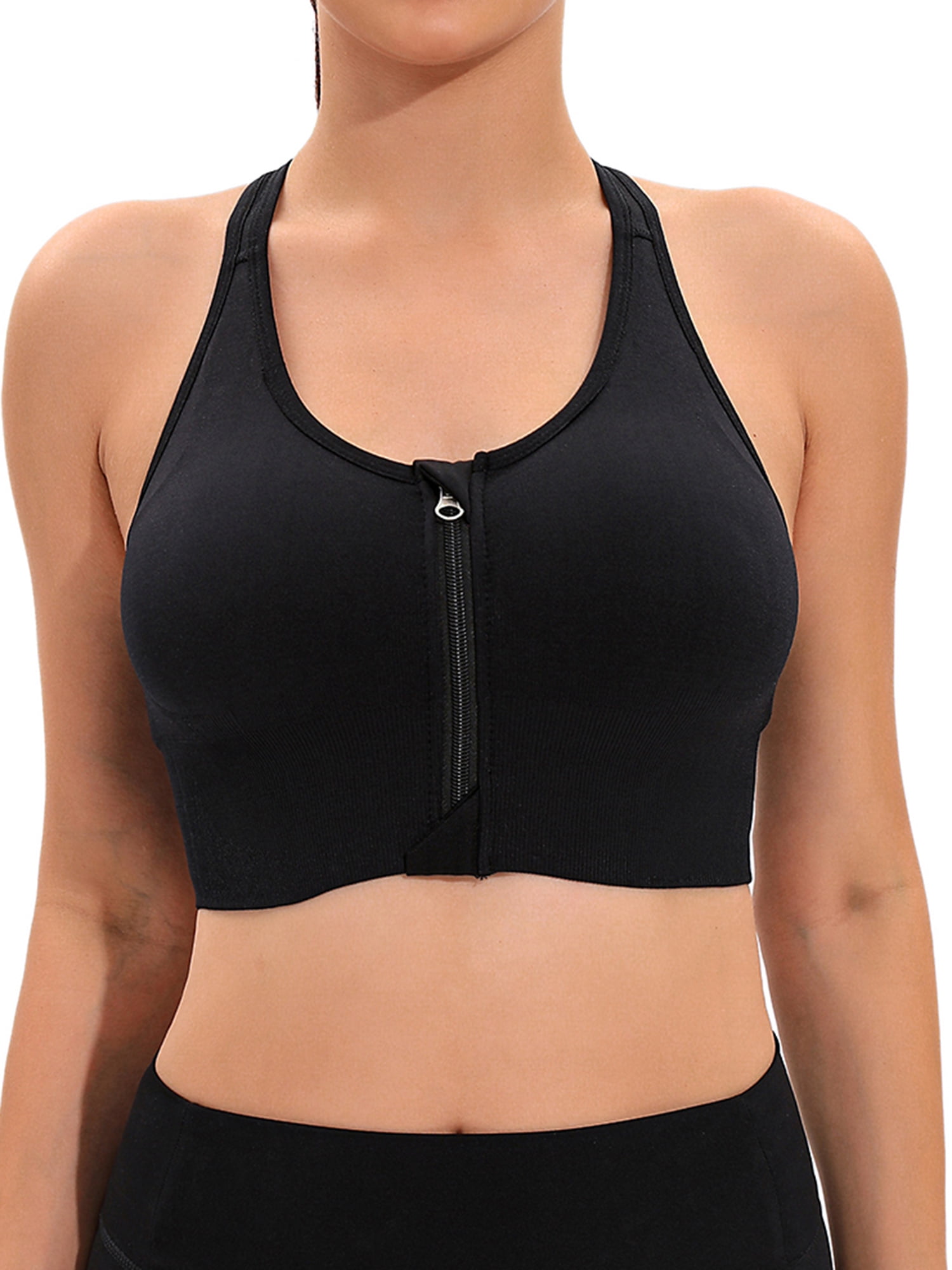 FANNYC Women's Zip Front Sports Bra Wireless Post-Surgery Bra Active  Running Gym Workout Activewear Top Wireless Yoga Sports Bras With Removable  Cups (Back 4 Hooks) 