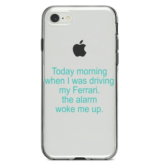 DistinctInk Clear Shockproof Hybrid Case for iPhone 7 8 SE (2020 Model) 4.7" Screen TPU Bumper Acrylic Back Tempered Glass Screen Protector - When Driving My Ferrari, Alarm Woke Me