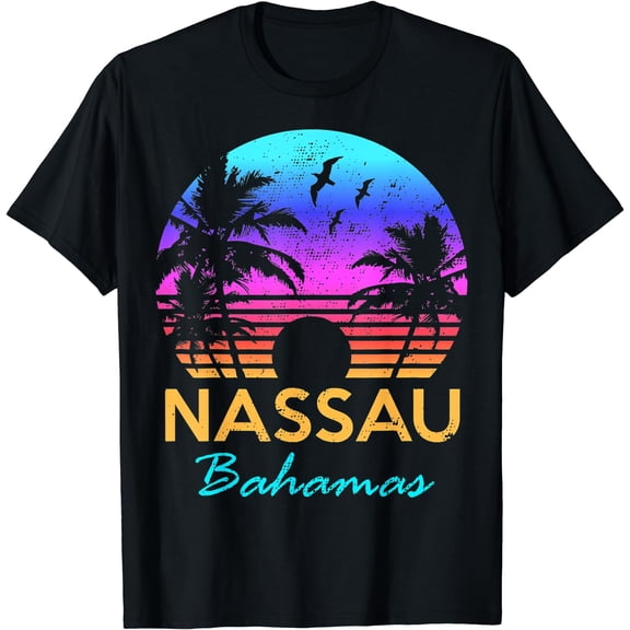 Nassau Bahamas Beach Trip Retro Sunset Summer Vibes Graphic T-Shirt Black Medium