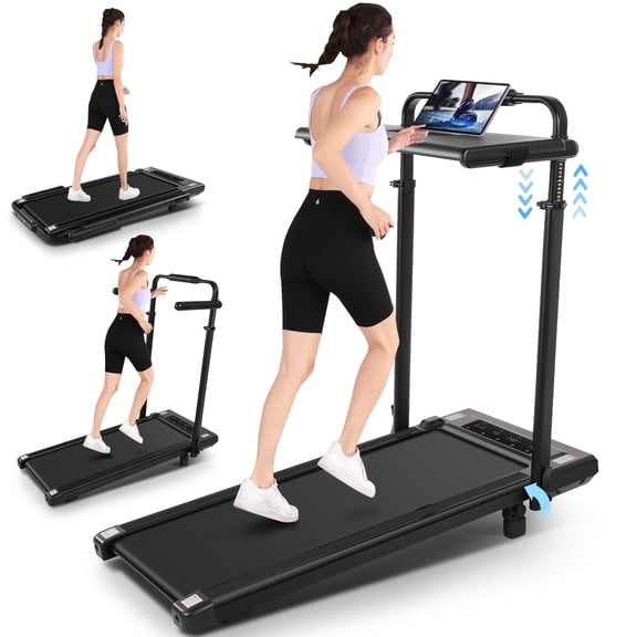 Simpfree 3 in 1 Under Desk Treadmill with Height-Adjustable Desk,Max 300lbs Capacity,Walking Pad with LED Touch Screen,Remote Control,2s Folding Treadmill,No Installation Required, 0.5-7.5mph-Black