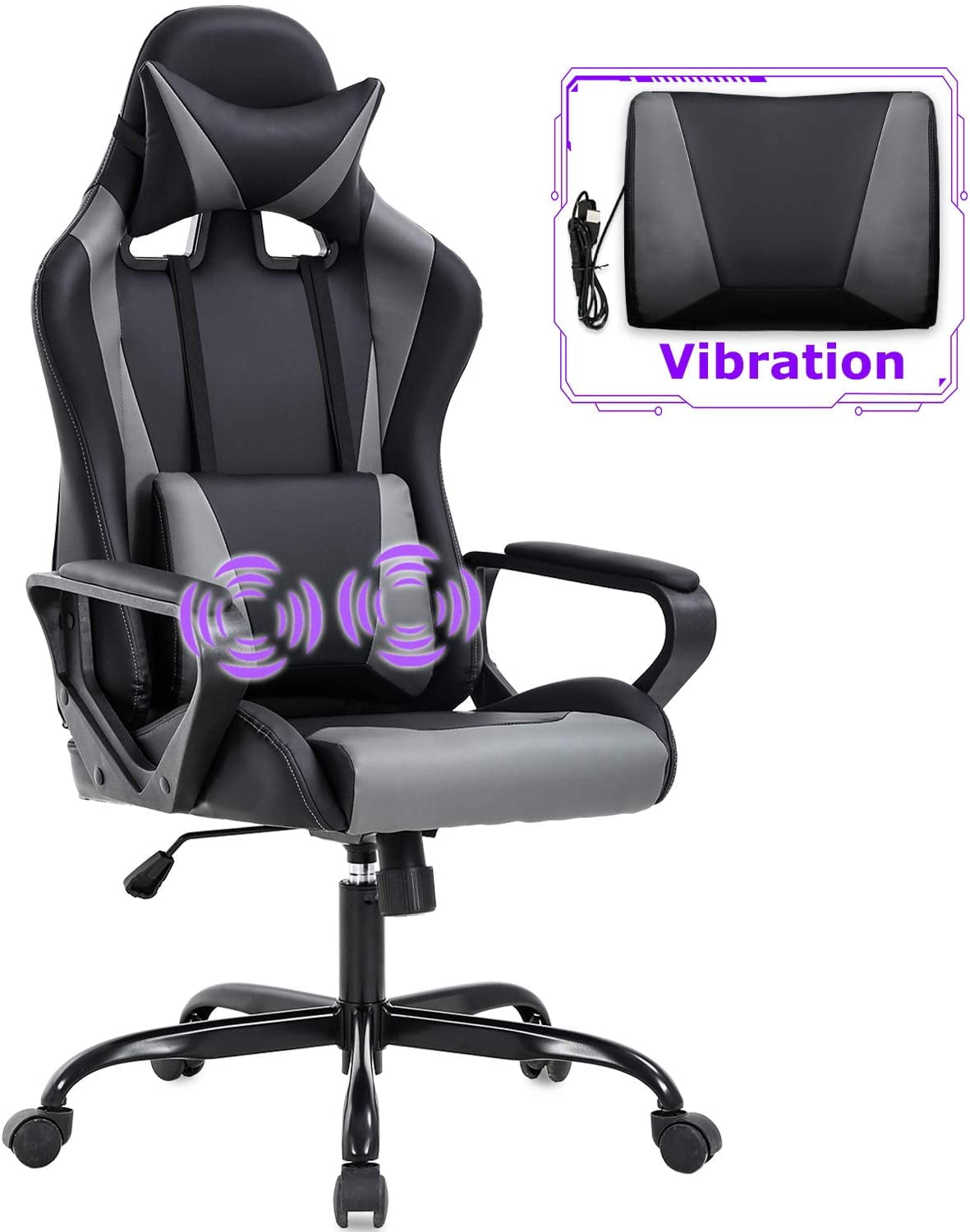 Dowinx Gaming Chair High Back Retro Style with Headrest and Massage Lumbar Support Office Chair with PU Leather Adjustable Swivel Ergonomic Computer Chair （Brown） 