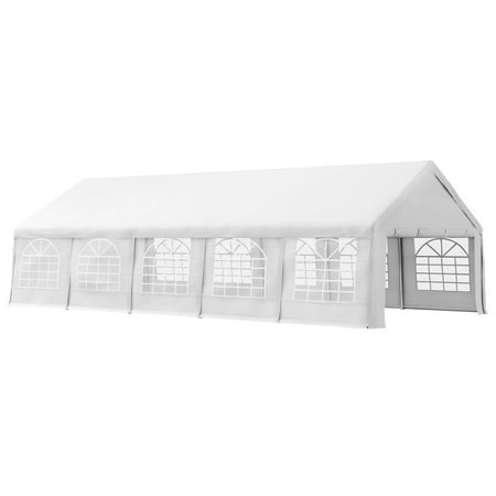 Homiyad 32x16 Outdoor Canopy Tent, Heavy Duty Carport with Cathedral Window, Removable Sidewalls, White, for Party, Wedding Tent