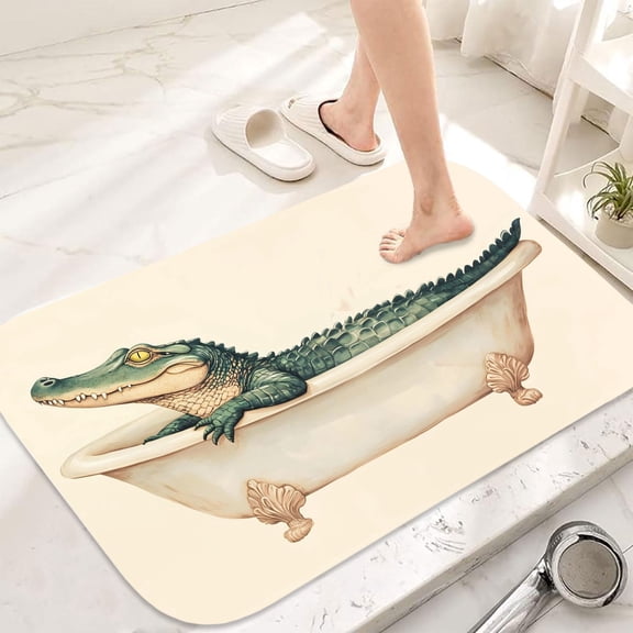 Alligator Bath Flannel Bath Mat 16x24 Inches, Soft Absorbent Non-Slip Bathroom Rug, Machine Washable Floor Mat for Shower