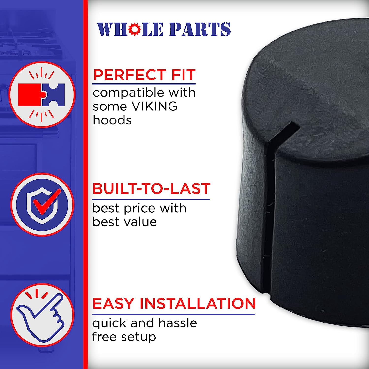 Whole Parts Range Hood Control Knob for Light and Fan Motor Part #PA010071 - Replacement and Compatible with Viking Hoods - Replaces AP5315085, 810729 - Non-OEM Appliance Parts - 2 Yr Warranty