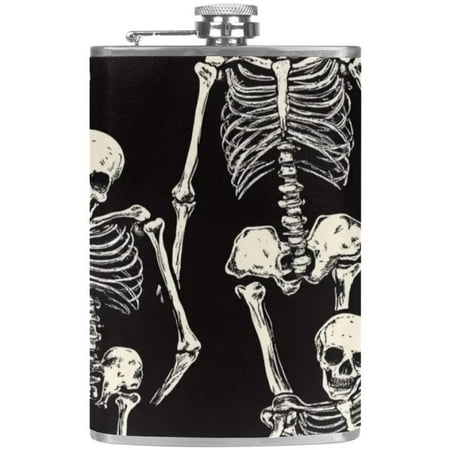 

josid Halloween Theme 3.6x6in Stainless Steel Small Flask Leak-Proof Stainless Steel Construction Wrapped in Premium Two-Layer Leather Nano-Printed Design 227ml Capacity