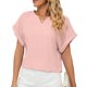 thumbnail image 1 of Camiseta Lisa Manga Corta De Murciélago Cuello En V Casual Simple Top De Verano Para El Trabajo En Casa Compras Rosa L, 1 of 6