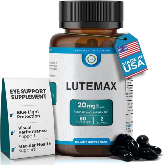 TrueMed Lutemax 20mg 30 Days Supply Eye Supplement - Supports Macular Health, Vision Clarity, Heart Health, Protects Eyes From Blue Light & Photons, Antioxidant Protection, GMP Certified 60 Softgel