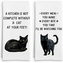 Black Cat Gifts Kitchen Towels Set of 2, Gifts for Black Cat Lovers Hand Towel, Every Meal You Make BlackCat Decorative Tea Dish Towels for Kitchen, Funny BlackCat Kitchens Decor, 16x24in