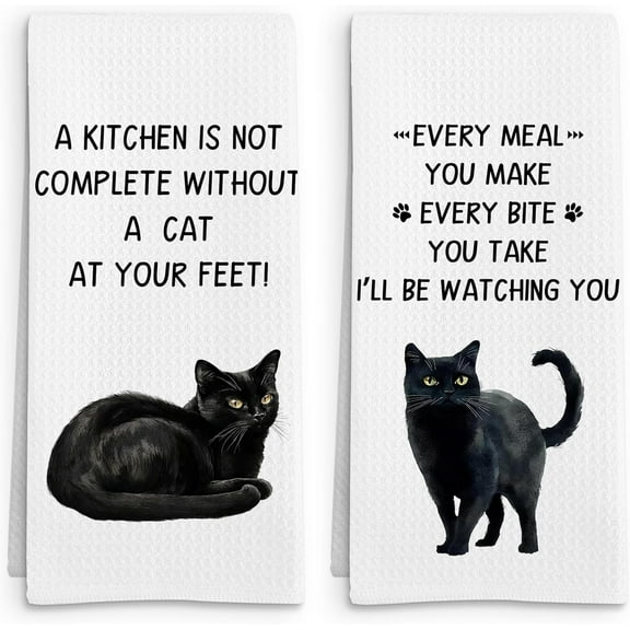 Black Cat Gifts Kitchen Towels Set of 2, Gifts for Black Cat Lovers Hand Towel, Every Meal You Make BlackCat Decorative Tea Dish Towels for Kitchen, Funny BlackCat Kitchens Decor, 16x24in