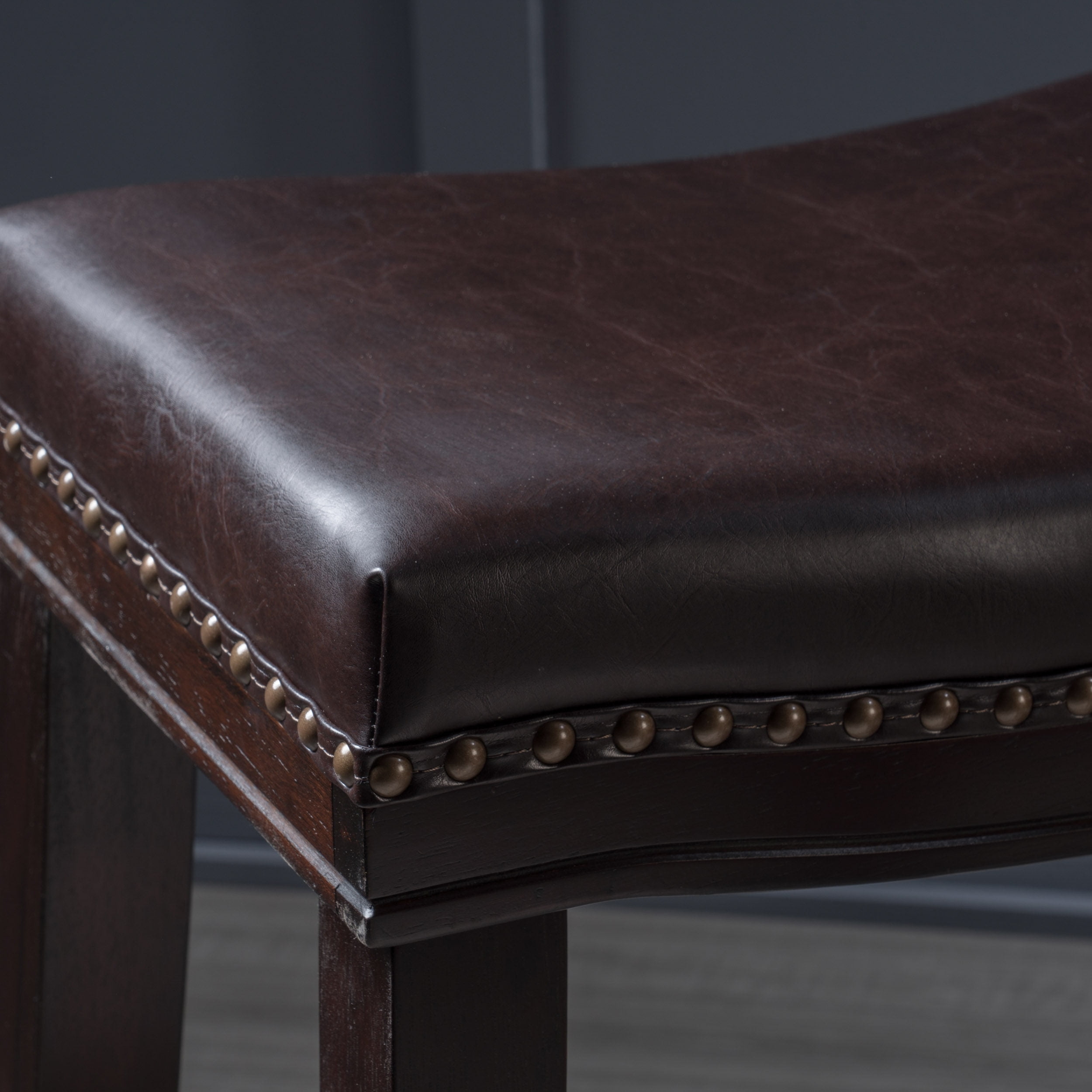 Noble House Darren Upholstered Saddle Barstool with Nailhead Trim, Set of 2, Brown and Cappuccino Brown