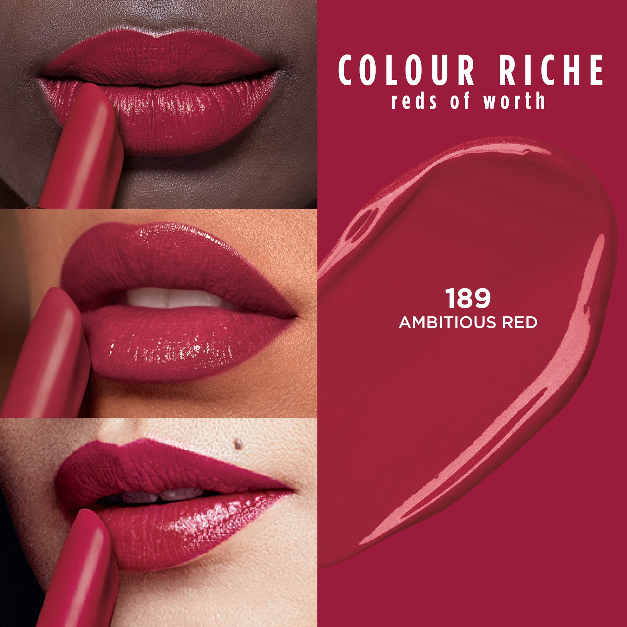 (2 pack) L'Oréal Paris Colour Riche Reds of Worth Satin Lipstick, 189 Ambitious Red