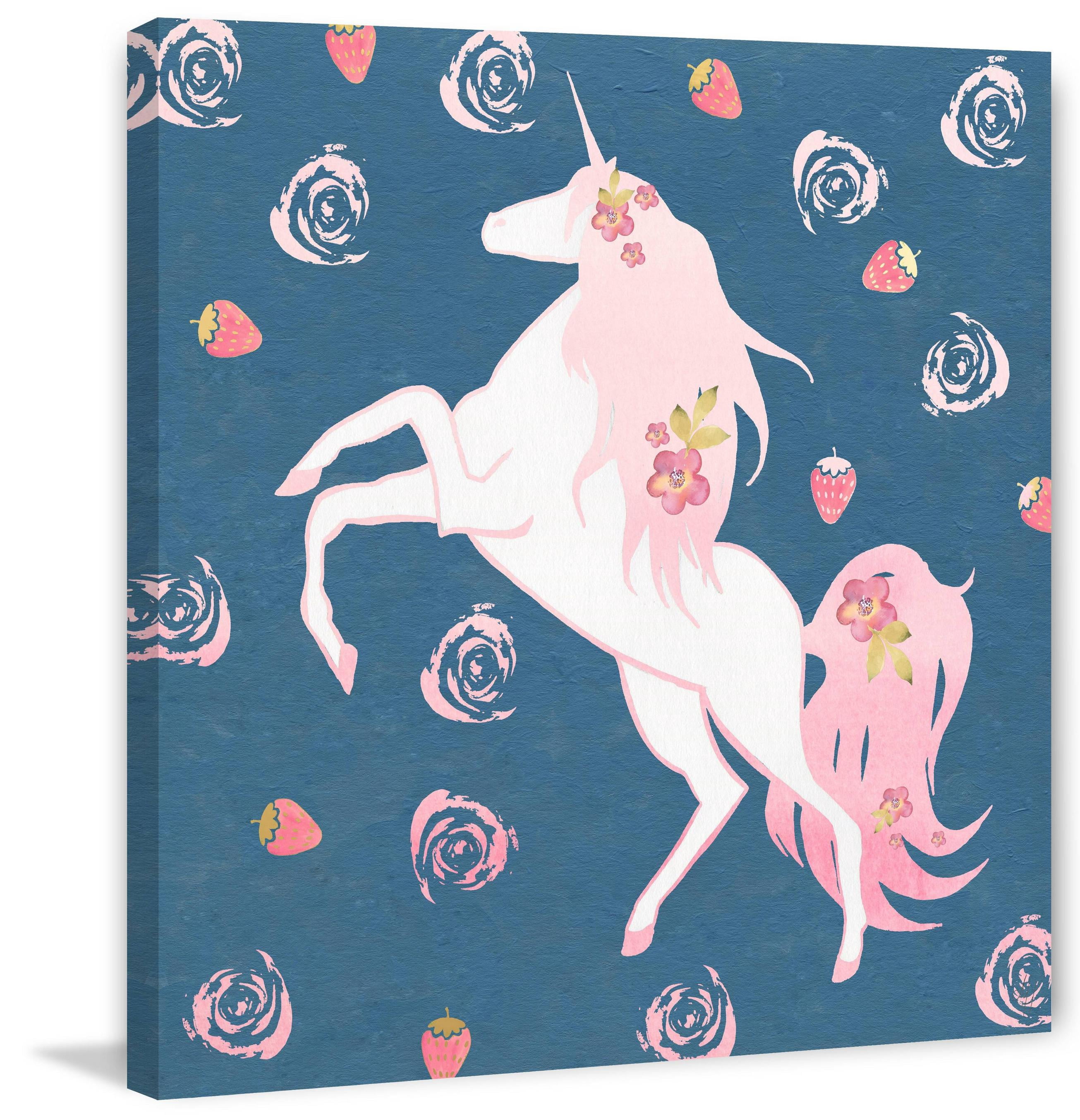 Marmont Hill Strawberry Swirl Unicorn Canvas Wall Art