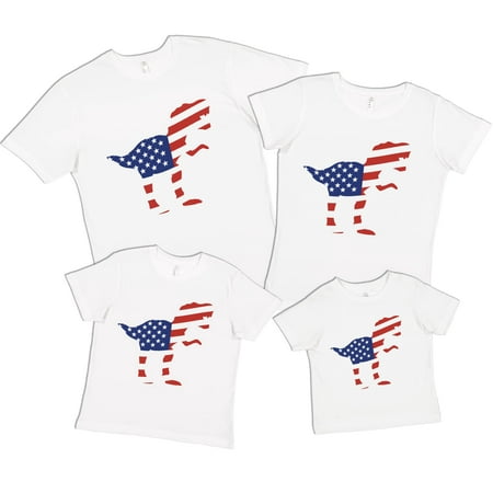 

7 ate 9 Apparel Matching Family 4th of July Shirts - Dinosaur Flag America Dino White T-Shirt 18 Months