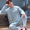 thumbnail image 2 of Autumn Cotton Pijama for Men Plus Size 3XL Lounge Pyjamas Set Male 2 Pieces Set Sleepwear Sleeping Top Pant Home Suit 2022, 2 of 7