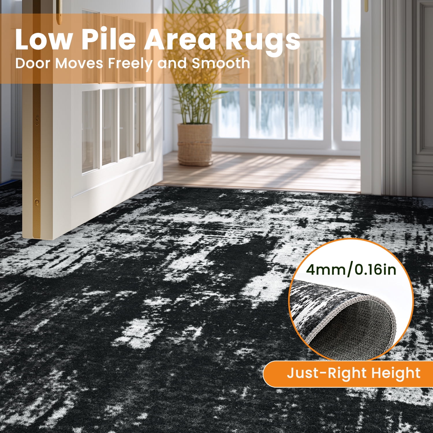 Area Rugs for Living Room, Homasen 4'x6' Washable Indoor Rug Neutral Ink Black, Soft Low Pile Stain Resistant Carpet for Entryway, Nursery, Bedroom