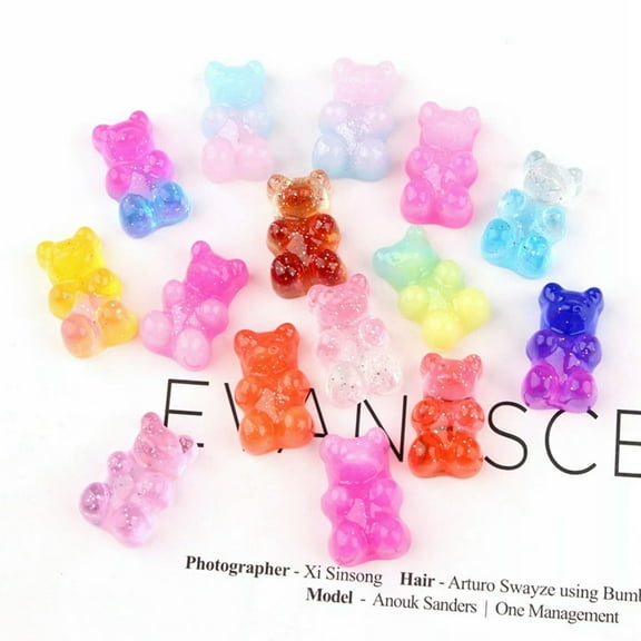 U8MO 20 Gradient Color Resin Gummy Bear Jelly Bear Flatback Cabachons Charm 18X12mm