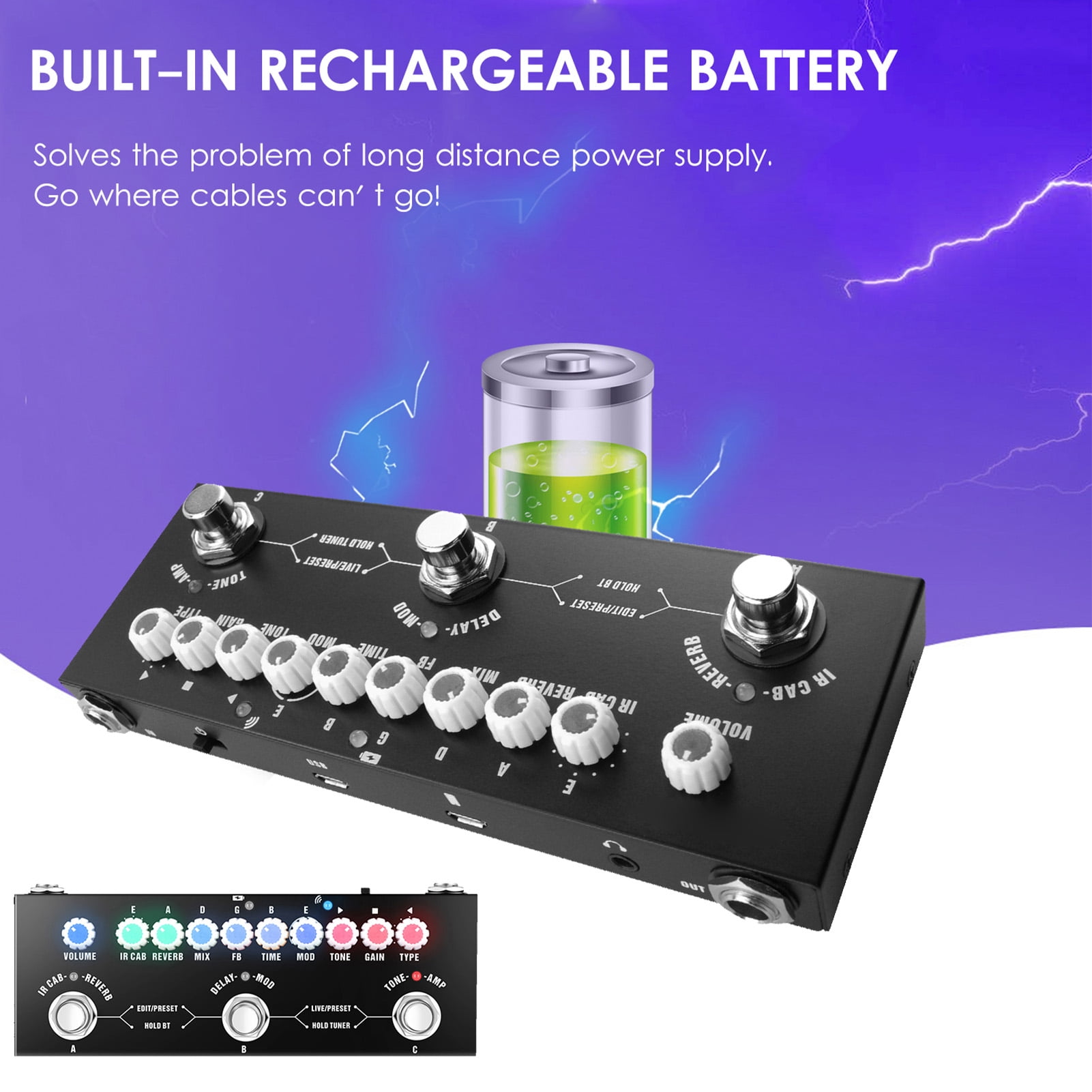 Guitar Effects Pedal Pedal CUBE BABY Portable Multifunctional Electric Guitar Combined Effect Pedal with Wireless Music Playback Phone Recording Audio Type-C Interface Function