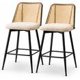 thumbnail image 1 of KOSSMAI Swivel Bar Stools Set of 2, 26" Counter Height, Bouclé Upholstered Seat, Rattan （Not Natural Rattan) Back, Modern Kitchen Island Chairs White, 1 of 8