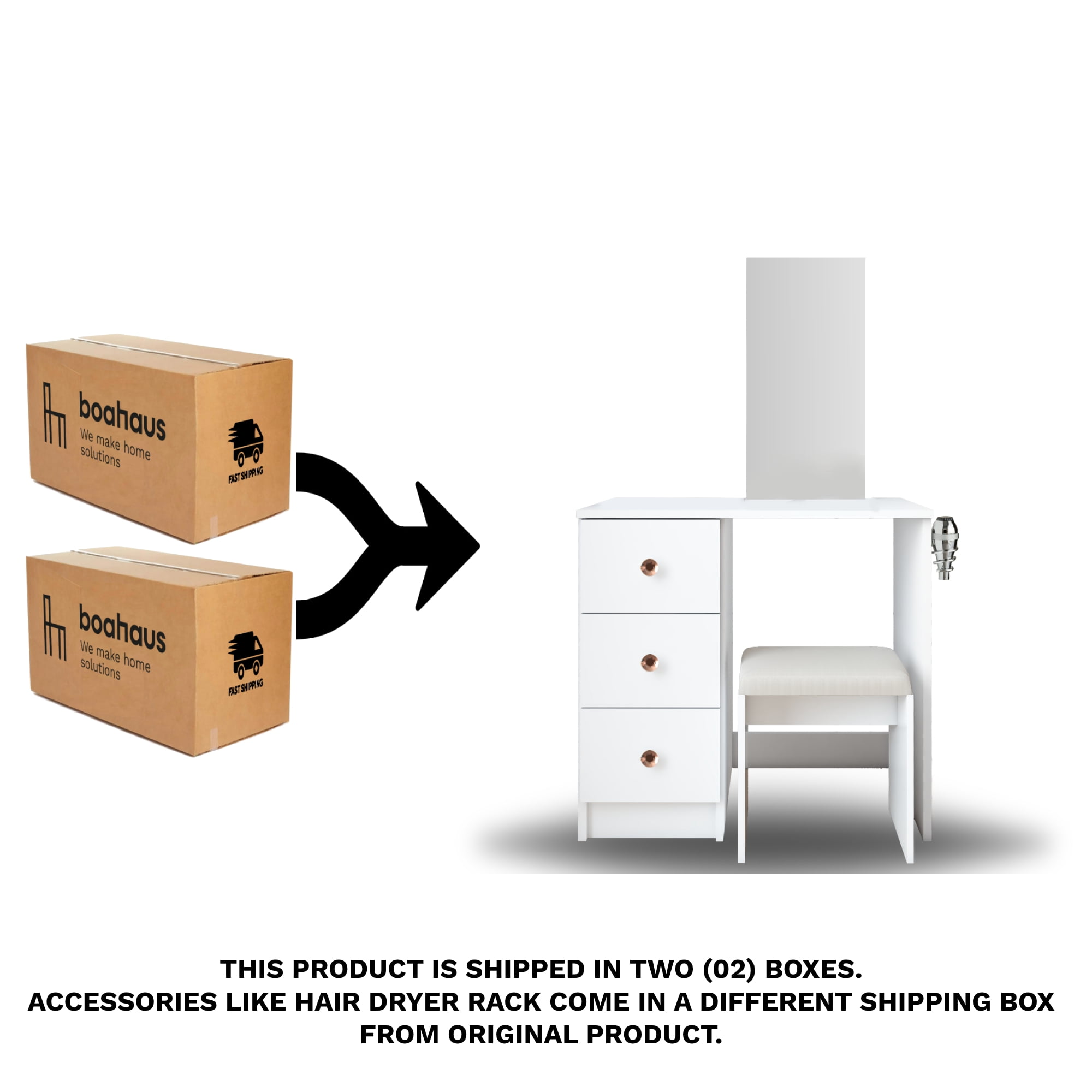 Ember Interiors Small Kids Vanity Makeup Desk Set with Chair, Mirror,Rose Gold Crystal Knobs, White