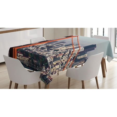 Dining Table San Francisco United States Tablecloth, San Francisco Bridge and Cityscape Metropolis Financial District, Rectangular Table Cover for Dining Room Kitchen, 60 X 84 Inches, Orange Baby Blue White, by Ambesonne ()