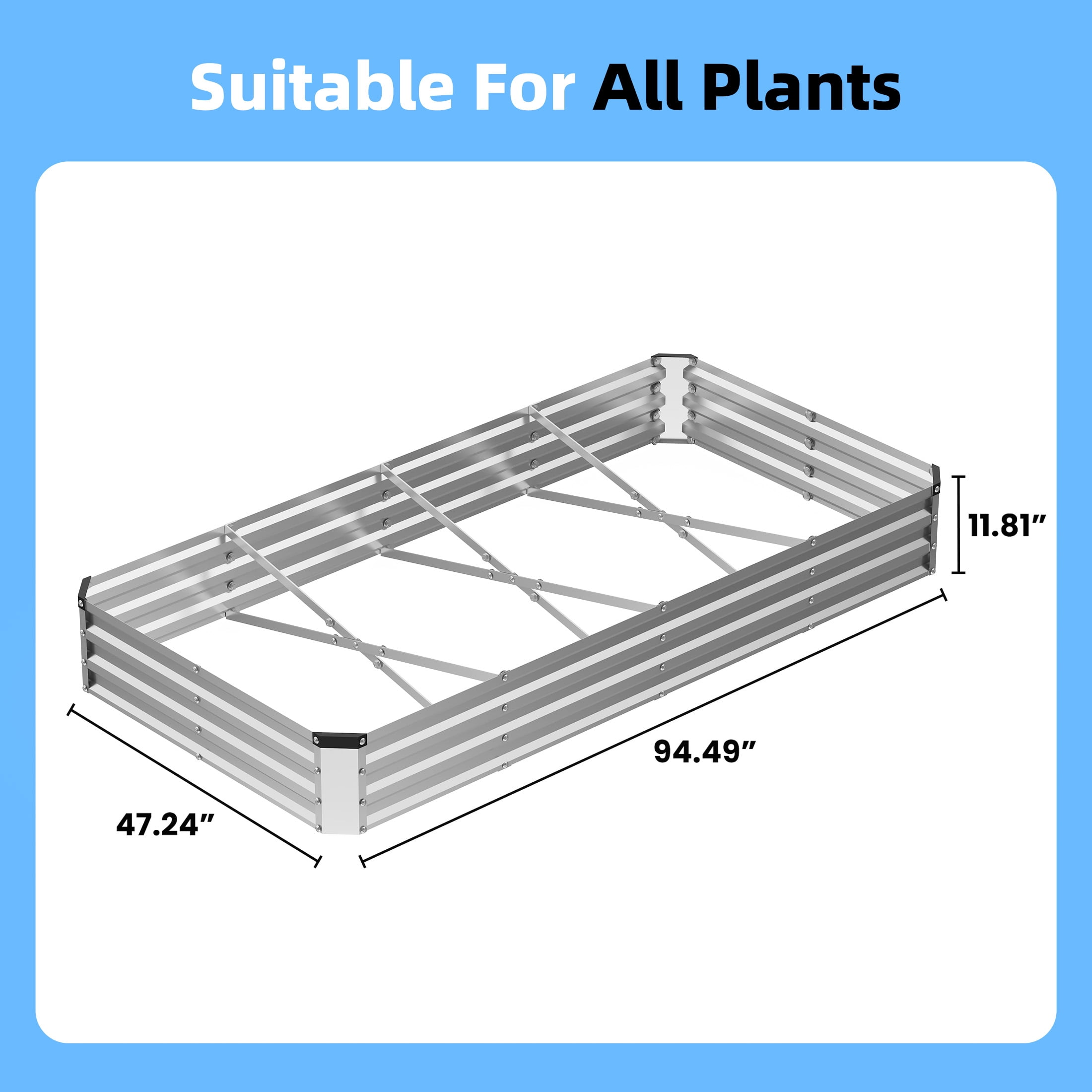 CONCETTA Galvanized Raised Garden Bed, Easy Assembly Outdoor Metal Planter Box, Rust-Resistant Steel Garden Bed for Vegetables, Flowers, Herbs